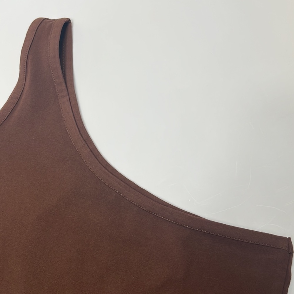 Brown One Shoulder Knit Tank Top Cropped Shirt Crop Sleeveless Summer Blouse Gym - Picture 7 of 17